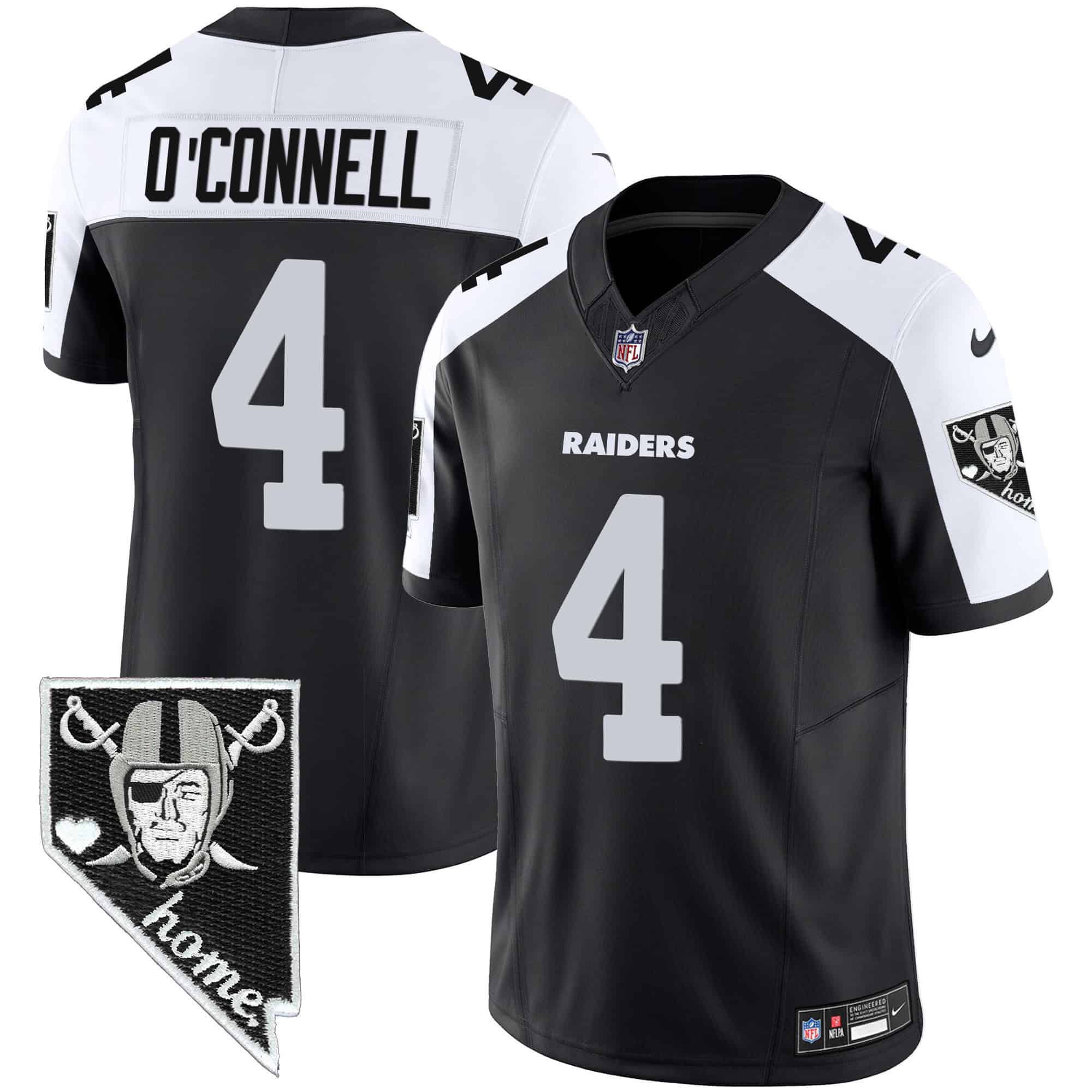 Men Oakland Raiders #4 OConnell Black 2024 Nike Nevada Home Patch Vapor NFL Jersey->customized nfl jersey->Custom Jersey